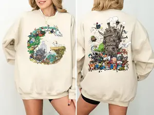 Studio Ghibli Ultimate Character Collage Sweatshirt and Tshirt| Double Sided Howl's Moving Castle Art Crewneck | Aesthetic Anime Fan Merch Fan Gift, Relaxed Fit, Easygoing Feel, Classic Fashion, Fits Every Occasion