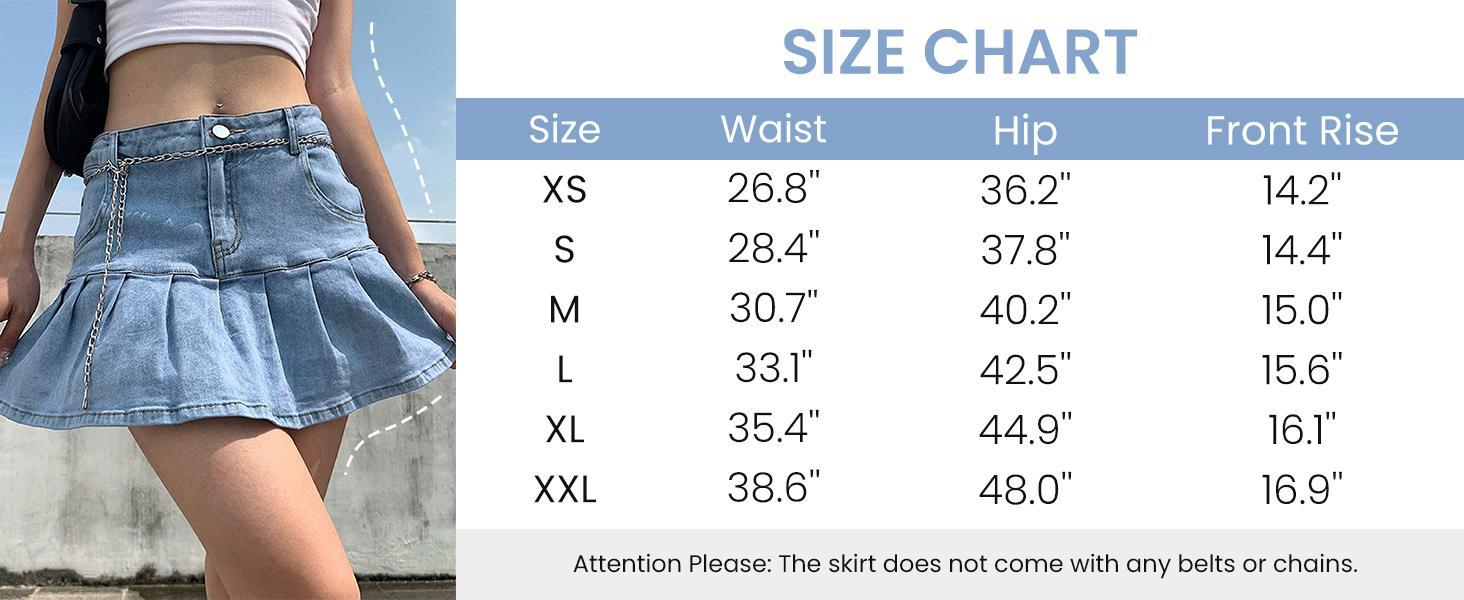 JovenPara Women's Short  Denim Skirt Slim A-line Pleated Ruffle Mini Jean Y2K Skirts with Built-in Shorts