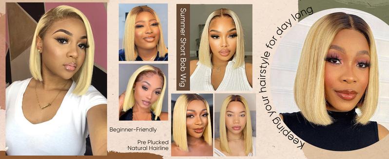 [Spring 2026]  Alipearl Hair 4/613 Ombre Blonde Lace Front Bob Wigs Short 13x4 Bob Wig for Women With Baby Hair Brazilian Straight Bob Wigs Human Hair Pre Plucked