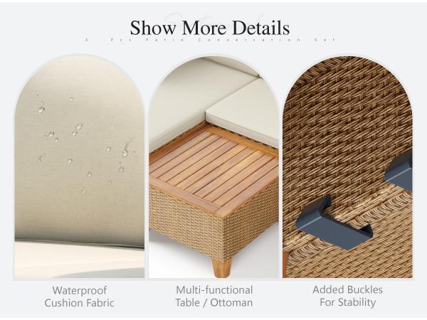 【1 or 2 Packages Shipping】Phivilla Home Outdoor Patio Rattan Furniture Set with Acacia Wood Coffee Table, Thick Cushions – 3/7-Piece Sofa Set for Balcony, Porch & Patio, SpringGlowUp