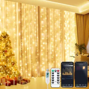 Brightown Smart Curtain Lights USB Plug in 9.8ft 300 LED Window String Light with APP Remote 8 Modes Waterproof Fairy Lights for Bedroom Indoor Weddings Party Christmas Ramadan Decorations