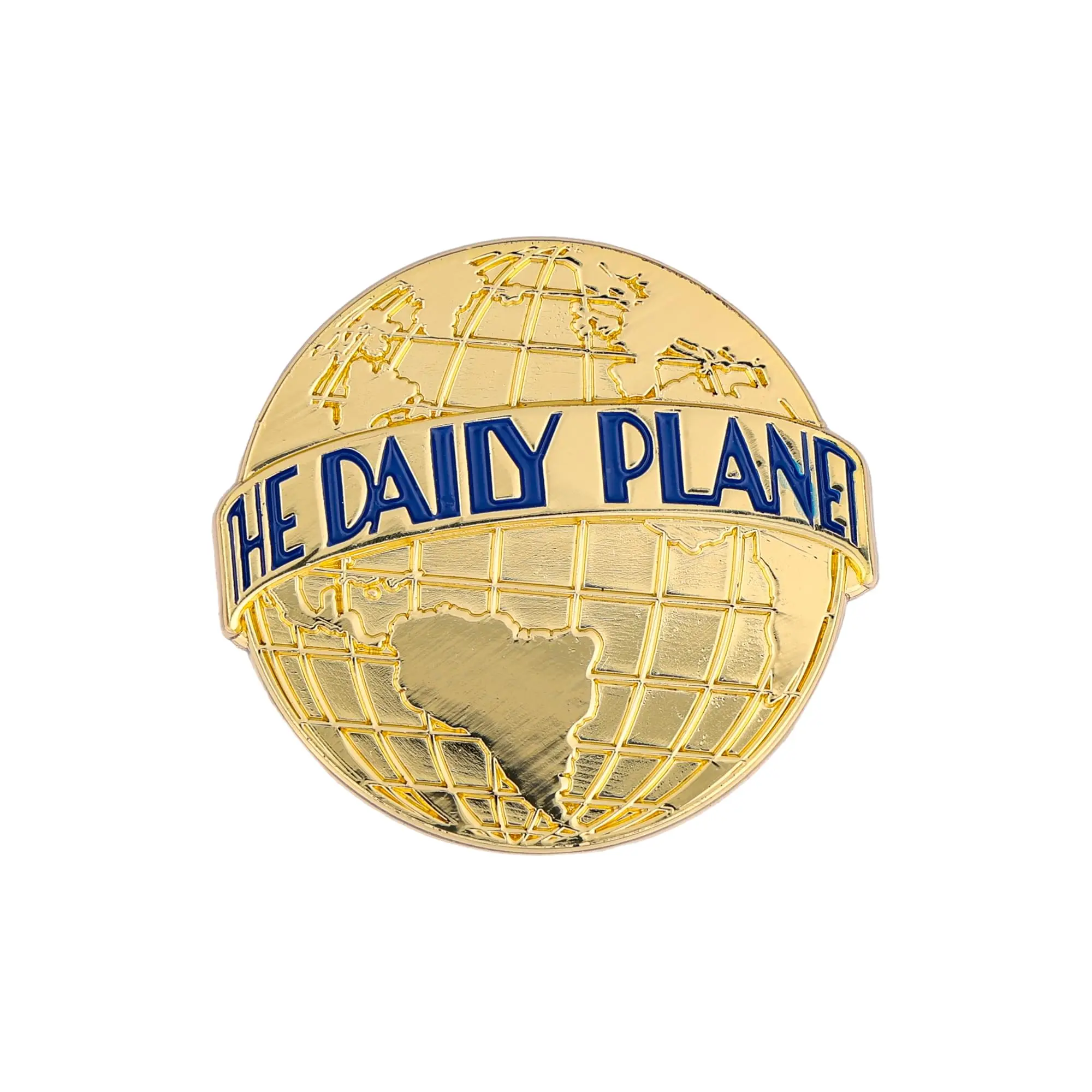 Official License DC Studios Superman Daily Planet Globe Shape Gold Logo Enamel Pin, Superhero Theme Collectible for Dressing Up (Collar Clip & Brooch Fashion Accessory), Collectibles, All Ages, Costume Parties, Polished Gold Enamel, Rich Blue Enamel Finis