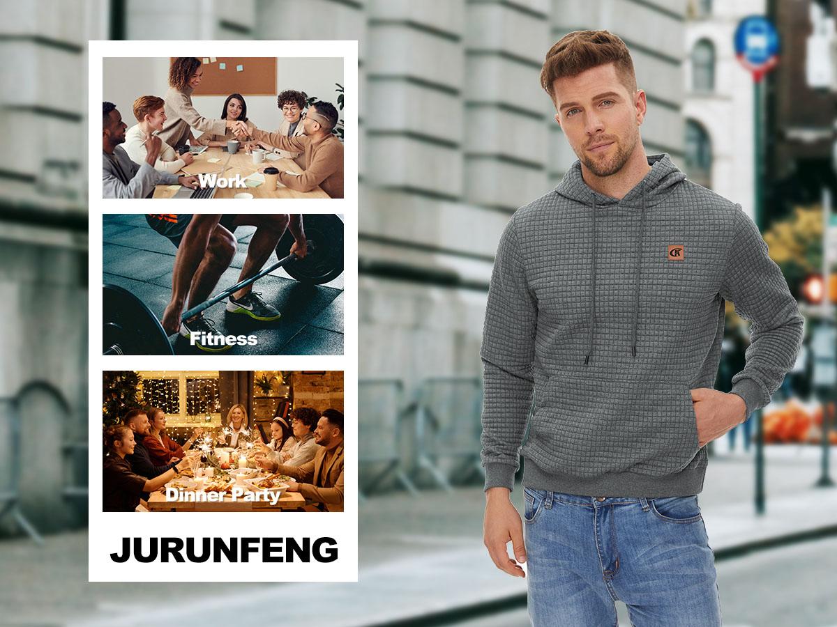 Mens Hoodies Sweatshirts Long Sleeve Fashion Waffle Knit Pullover Hoodie with Pocket Drawstring Adjustable Hood Comfortable Polyester Spandex Fabric Plaid Jacquard Design