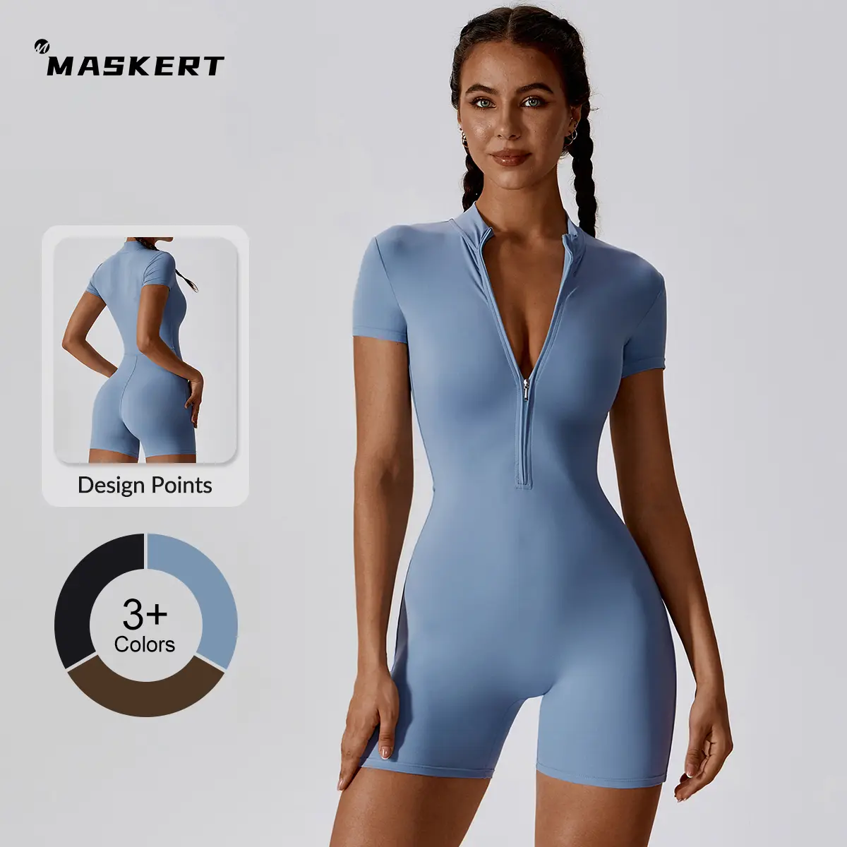 MASKERT Women's Short-Sleeved Quick-Drying High-Stretch Minimalistic Sporty Jumpsuit, Stretchable Activewear for Yoga & Workout tiktokshopbacktoschool