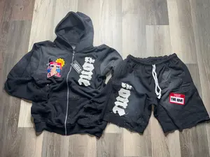 Patch Work Hoodie & Shorts Set (Black)