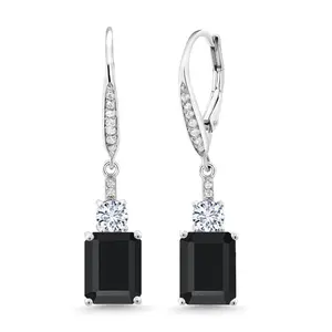 Gem Stone King 4-7 Cttw Dangle Earrings for Women | Gemstone Birthstone and White Moissanite | 925 Sterling Silver | Emerald Cut 9X7MM | Elegant Drop Design | Gift for Her Wife Mom