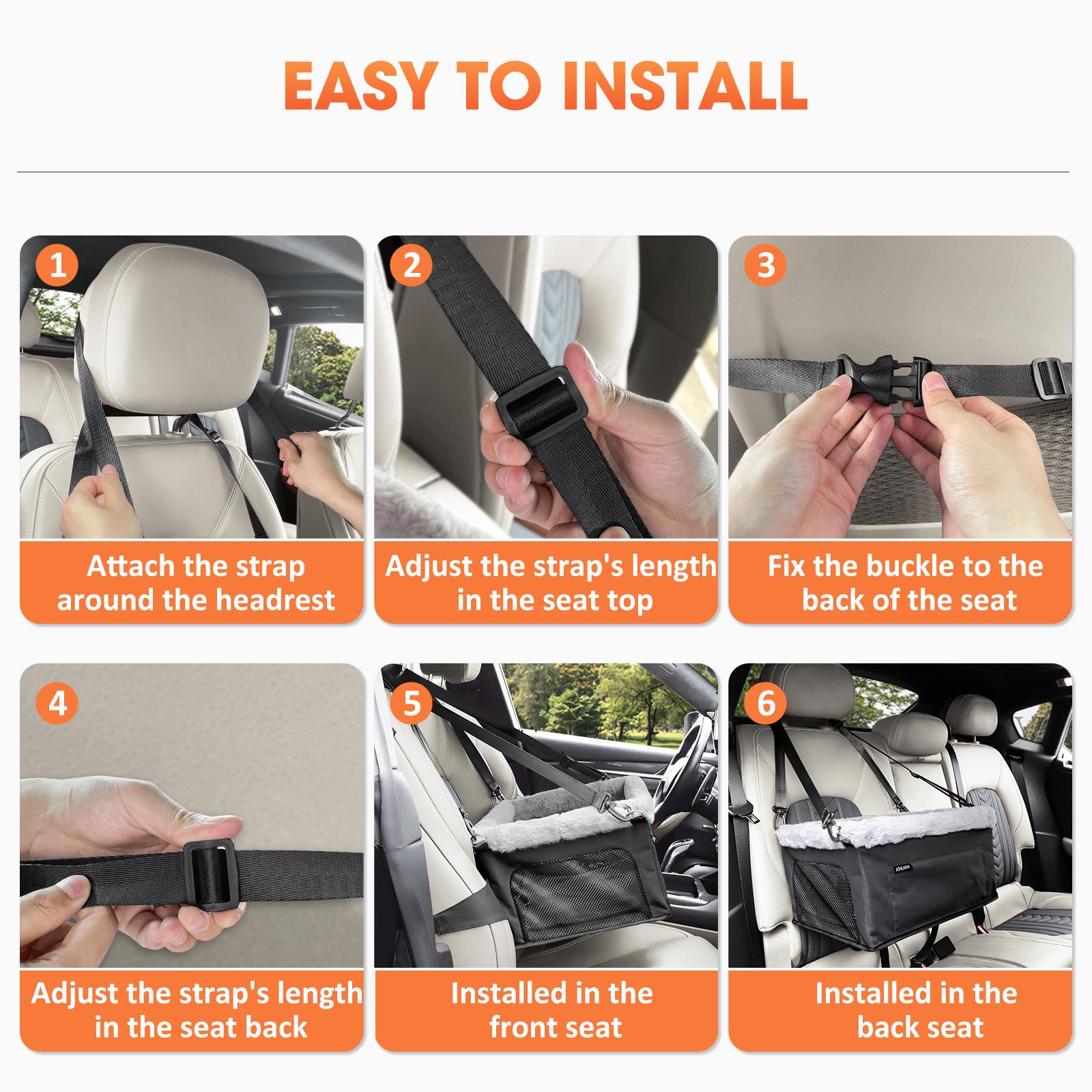 Premium Small Dog Car Booster Seat - Stable Metal Frame, Safety Tether for Pets Up to 20 lbs, Portable, Plush Machine-Wash Fabric Cushion, Solid Durability, Storage Pockets, S, Adjustable Safety Leash