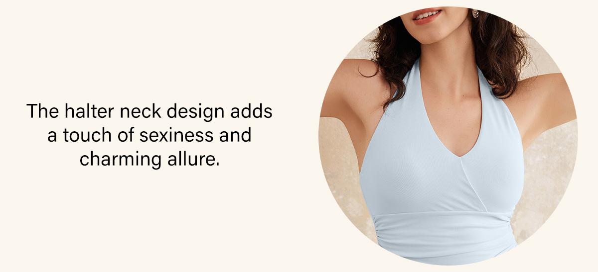OGL Halter Neck Side Gathered New Airy Brami Tank with Built-in Bra for Womenswear Tops