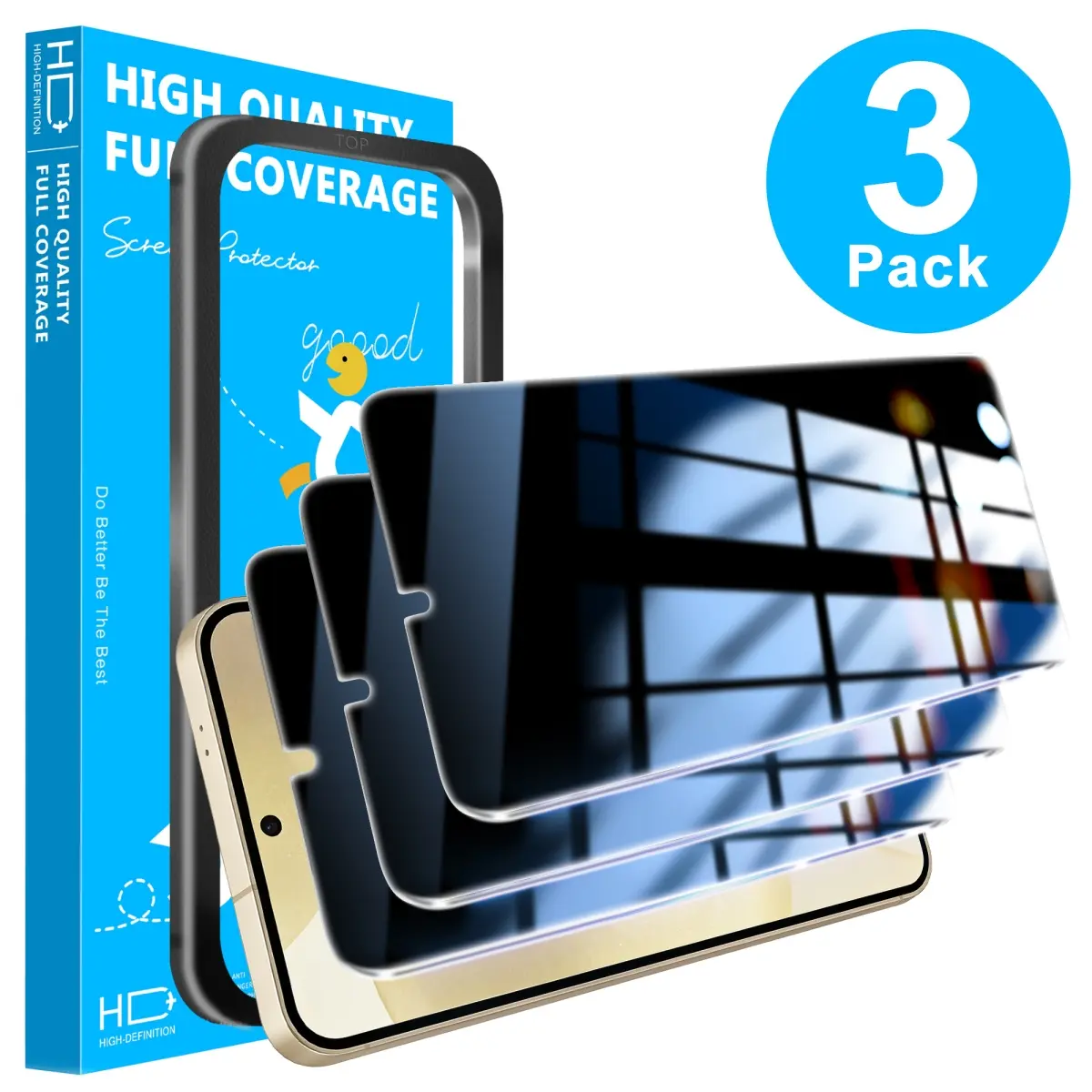 JavoYion 3-Pack Privacy Screen Protector for Samsung Galaxy S24 Plus with Alignment Installation Frame, Anti-Spy Tempered Glass , Support Fingerprint Unlock, HD Clear, S24 Plus vs s24 Ultra