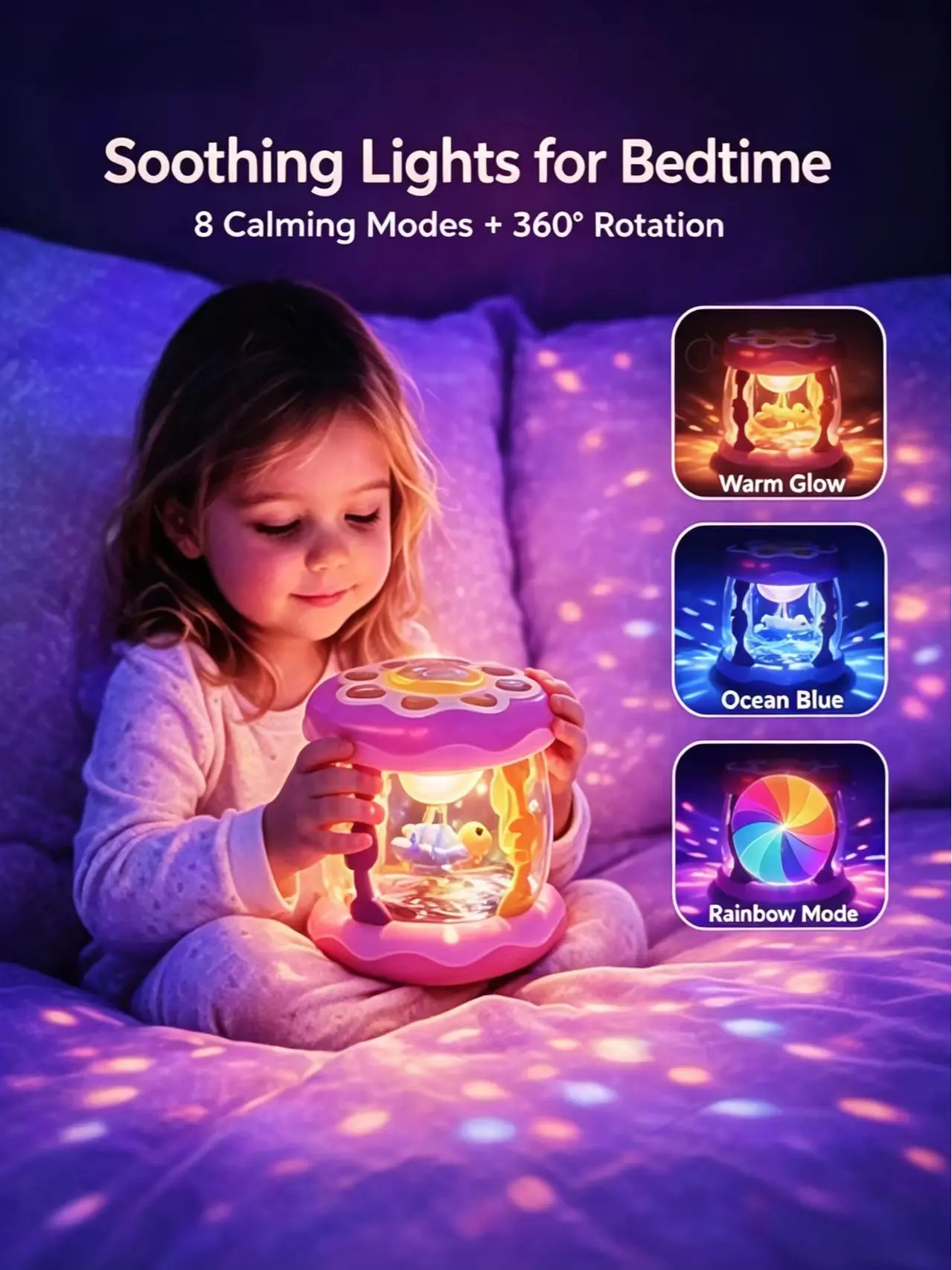 Musical Light-Up Ocean Projection Drum Toy for 2-5 Year Olds - Unisex Animal-Theme Toy with Rotating Lights, Adjustable Volume, Hand Clap Function, Tummy Time Support, Crawling & Learning Encouragement, Ideal Gift, Interactive Lights And Music Drums & Per