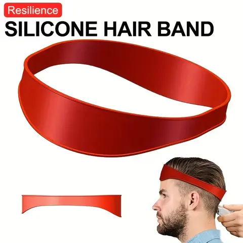 Men's Red 2pc Silicone Clipper Band Haircare Kit - Adjustable, Elastic, Curved Hair Trimming Guide, Soft Grip, Hairline Tool for Precise Trim, Clean DIY Home Haircuts, Travel Toiletry for Children