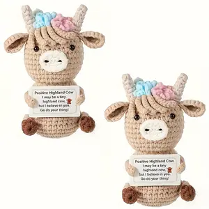 2PCS Positive Highland Cow Emotional Support Gift for Coworker Encouragement Affirmation Desk Pet Motivational Decor for Office Space Thinking of You Present Mental Health Support Gift