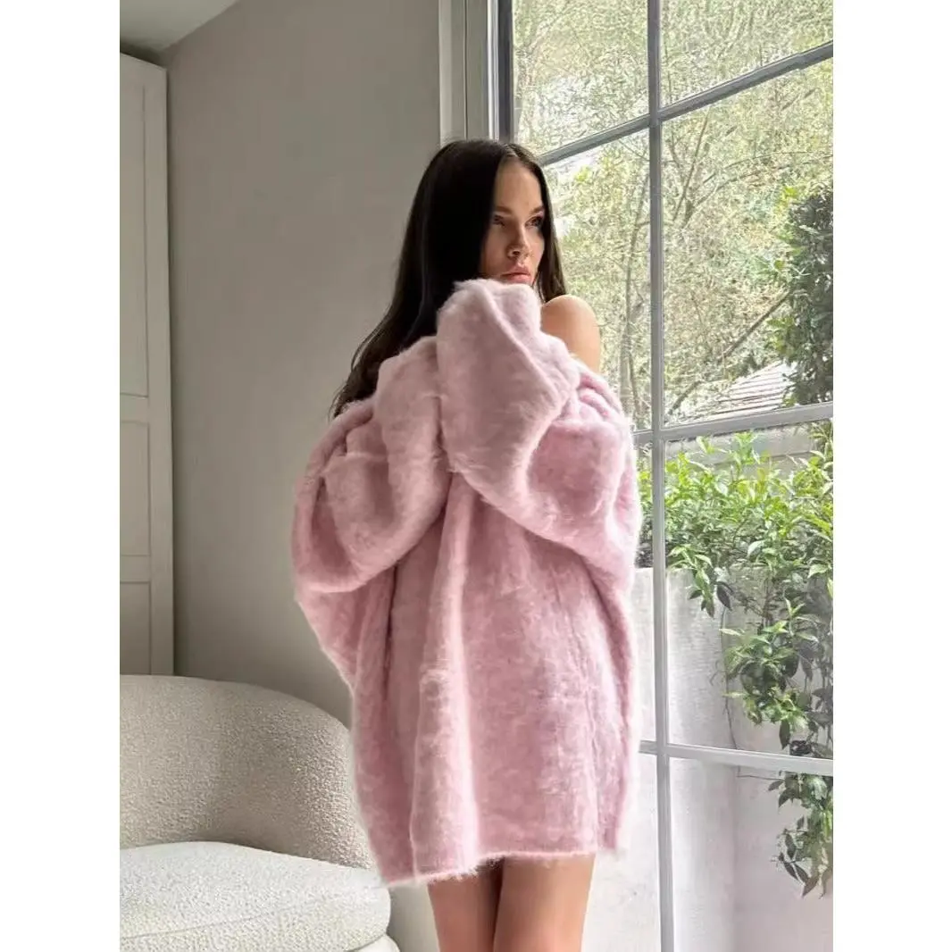 Fashionable, sweet and lazy style long sleeved backless knitted sweater for women