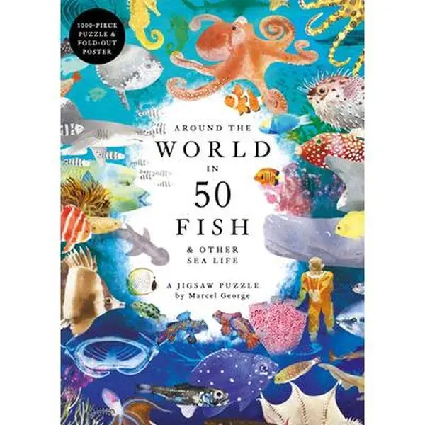 Around the World in 50 Fish 1000-Piece Jigsaw Puzzle - Expert-Curated by Helen Scales, Detailed Artwork, 1.65 lbs, 10.8" h x 7.7" l x 2.1" w, Ideal Gift for Lifestyle & Hobbies Enthusiasts, Inspires Creativity