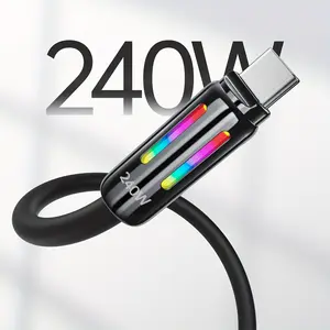 240W USB C to USB C Fast Charging Cable - Soft Silicone Cover with LED Indicator - 480Mbps Data Transfer | 60% Faster Speed - 3 Colors (Purple/Yellow/Black) - For iPhone, for Samsung for Galaxy, for iPad Pro, MacBook
