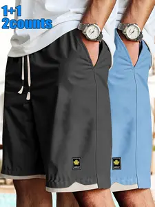 Men’s fashion casual shorts, 2-pack, with a drawstring waistband featuring an elastic that sits comfortably. Suitable for beach vacations, outdoor sports, and everyday casual outings.