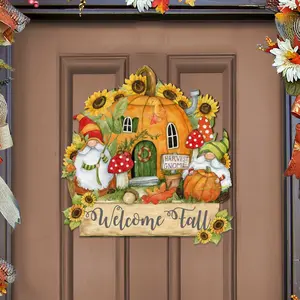 Designocracy 8471209H-SW 20 x 20 in. Harvest Welcome Sign Holiday Wooden Wall Door Decor