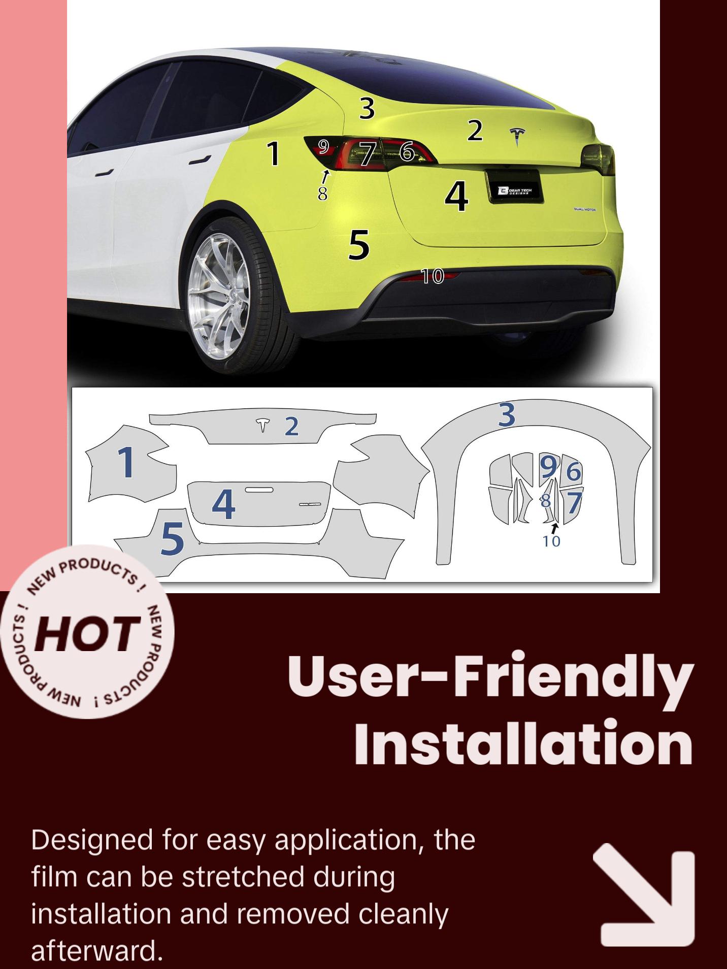 Fits Tesla Model Y 2020-2024 Precut Paint Protection Film Clear Bra PPF Decal Film Kit Cover