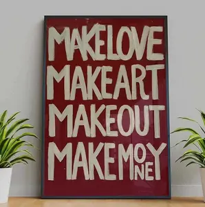 Make Love Make Art Typography Poster, Bold Red Wall Art, Modern Inspirational Poster,