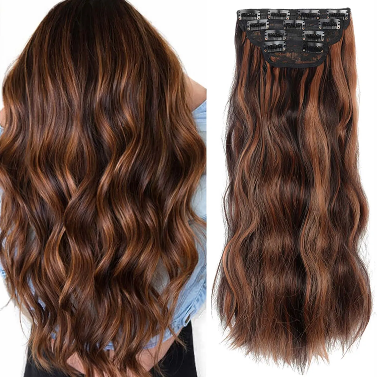 Clip in Hair Extensions Curly hair Extensions Clip Ins Soft Natural Look Synthetic Fiber Daily Wear (4Pcs 20Inch 4H30#) instant volume