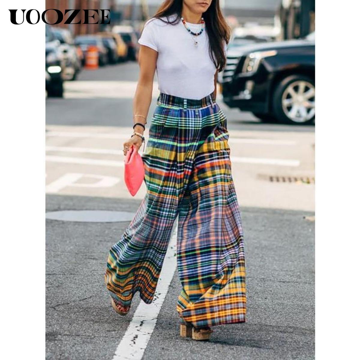 Women's Spring Fashion Women's Wide Leg Chic Wide Leg Checkerboard Print Casual Pants, Slightly Smaller Size, Comfortable for Daily Commuting