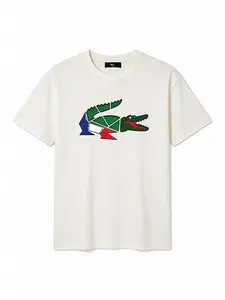 Fashionable trendy T-shirt with a cartoon crocodile design; unisex, suitable for men and women. Men’s short-sleeve crew-neck street-style T-shirt, ideal for spring and summer. Casual and versatile, available as a couple’s matching set. Fashionably loose f