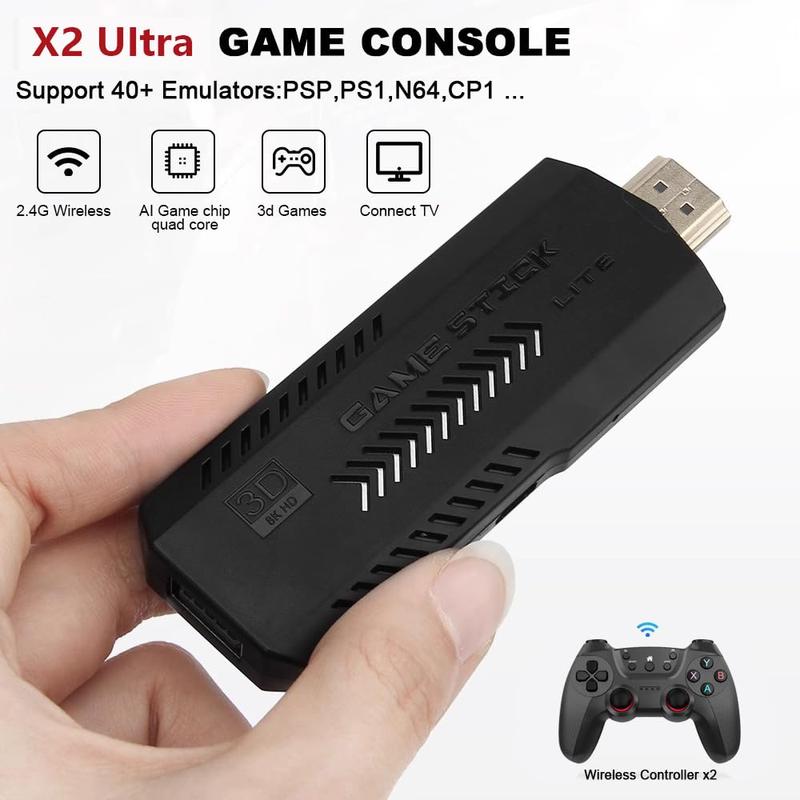 X2 PRO Retro Game Stick 4K Console with 58000+ Games 41 Classic Emulators Plug & Play HDMI 64GB/128GB Dual 2.4G Wireless Controllers for TV Home Entertainment Party Fun