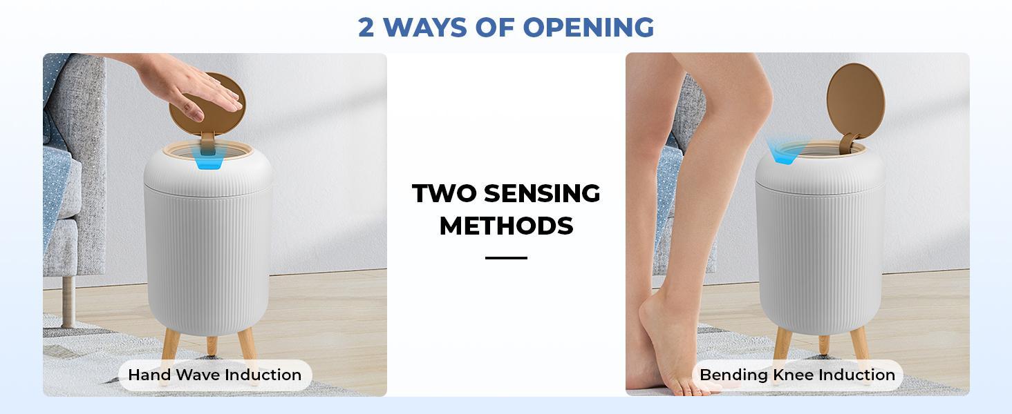 Pukomc Motion Sensor Trash Can with Lid, Touchless, Waterproof Plastic Bin for Kitchen, Bathroom, Bedroom, Living Room, Office, Outdoor