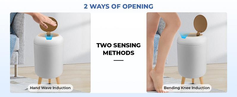 Pukomc Motion Sensor Trash Can with Lid, Touchless, Waterproof Plastic Bin for Kitchen, Bathroom, Bedroom, Living Room, Office, Outdoor