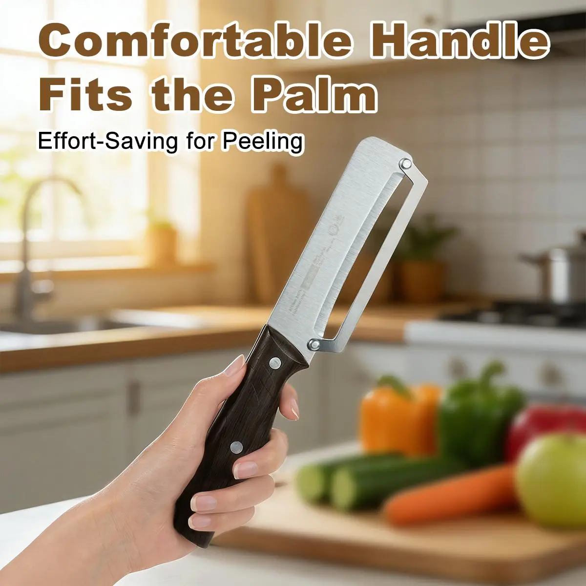 Stainless Steel Multipurpose Manual Operation Peeler - Sharp Blade, Ergonomic Wooden Handle, Effort-Saving Integrated Design for Fruit Cooking, Commercial Pineapple Cutter Peeler Kitchen Utensil
