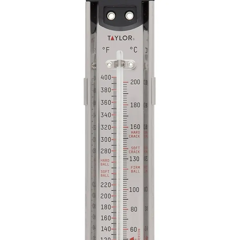 Taylor Stainless Steel Candy and Deep Fry Thermometer, 12-Inch Analog Paddle with Pan Clip, Ideal for Frying, Sugar, Brewing, Syrup, and More