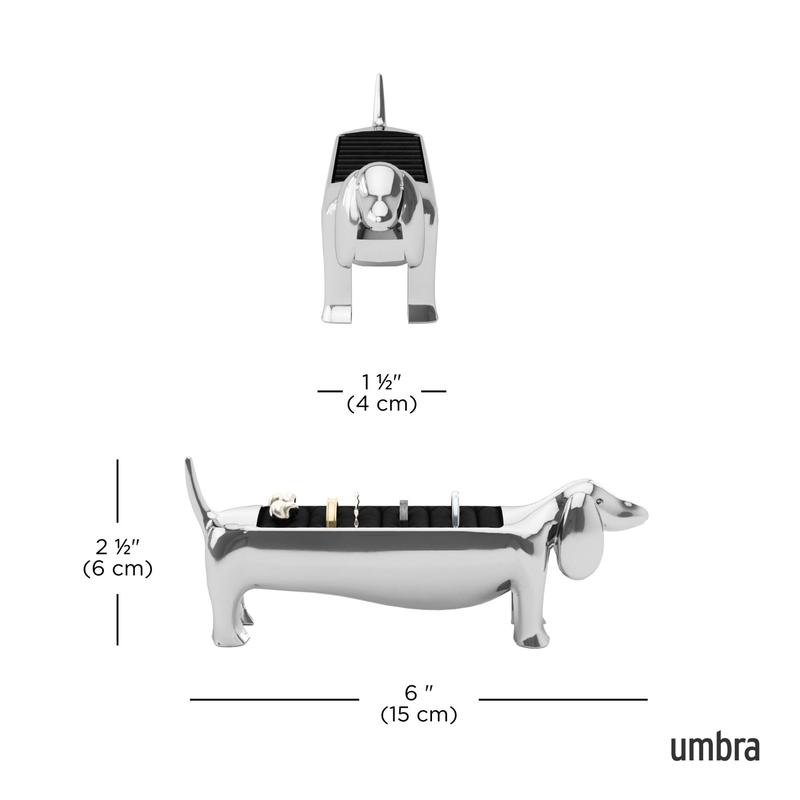 Umbra Dachsie Ring Holder - Holds Up to 10 Rings, Polished Metallic Finish, Velvet Padded Base, Jewelry Storage Organizer for Dog Lovers