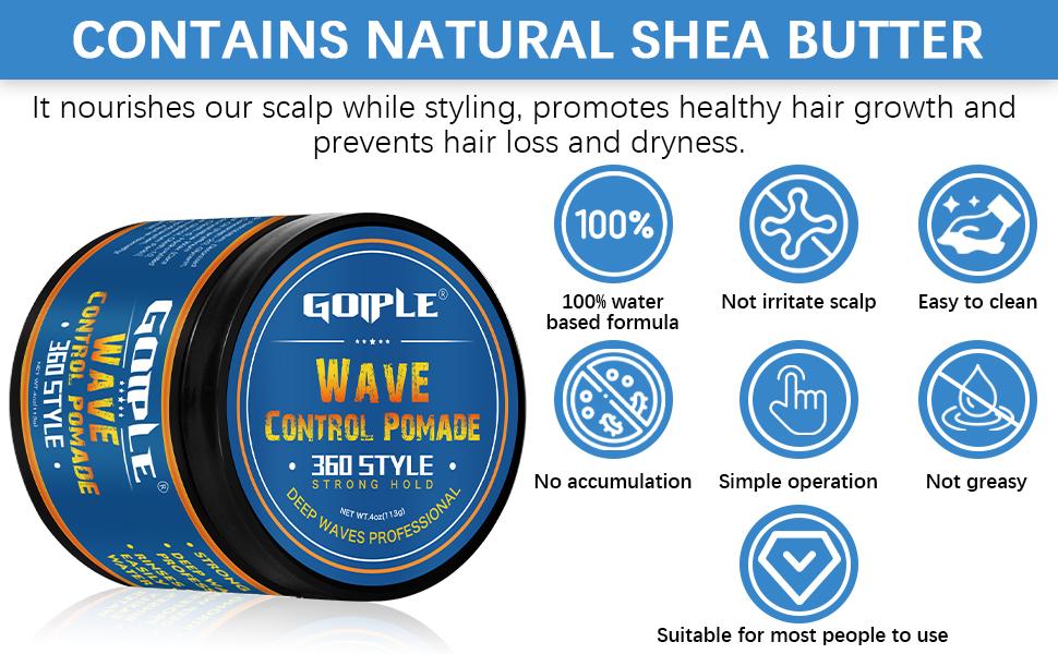 Natural Wave Pomade for Men - Strong Hold, Easy Wash 360 Wave Training Cream, Water-Based Moisturizing Hair Grease for Black Men Gel Haircare,valentine's day gifts for her/him