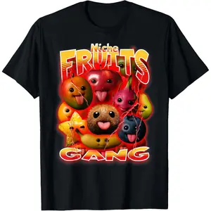 1 Piece Funny Silly AI Fruits Gen Z Meme BrainRot Niche Fruits Gang T-Shirt | 100% Cotton, AI Fruit Elements, Trendy Design | Daily Wear/Friend Gatherings, Gen Z | Eye-Catching, Unique, Breathable, Comfortable, Edgy