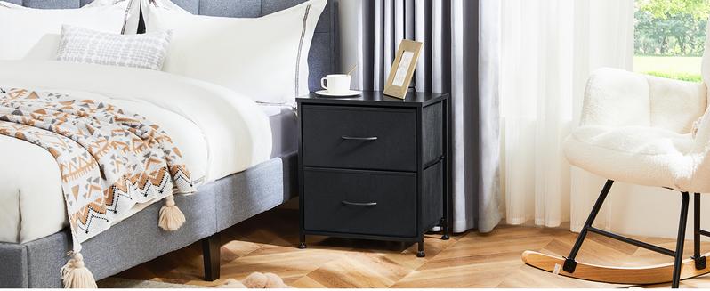 Nightstand with 2 Fabric Dresser, Side Table, End Table, Bedside Table, Night Stands, Small Nightstand,Bedroom Furniture