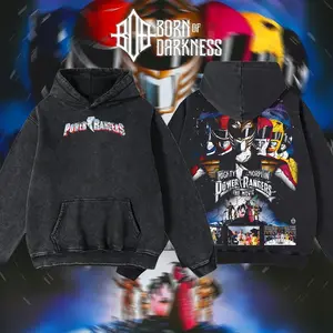 BornOfDarkness - Power Rangers Vintage Unisex Oversize Anime Manga Washed Cotton T-shirt, Graphic Tee, Anime Lover, Anime Merch Fan, Outfits Men, Boys Merch Top