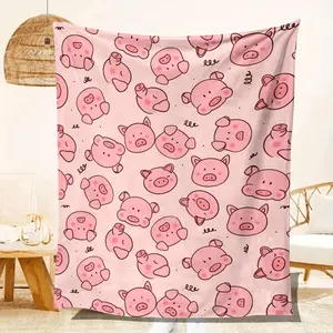 1pc Throw Blanket, Creative Cute Pig Pattern Printed Blanket, Warm Cozy Soft Blanket For Couch Bed Sofa Car Office Camping Travelling, Gift Blanket Suitable For All Seasons