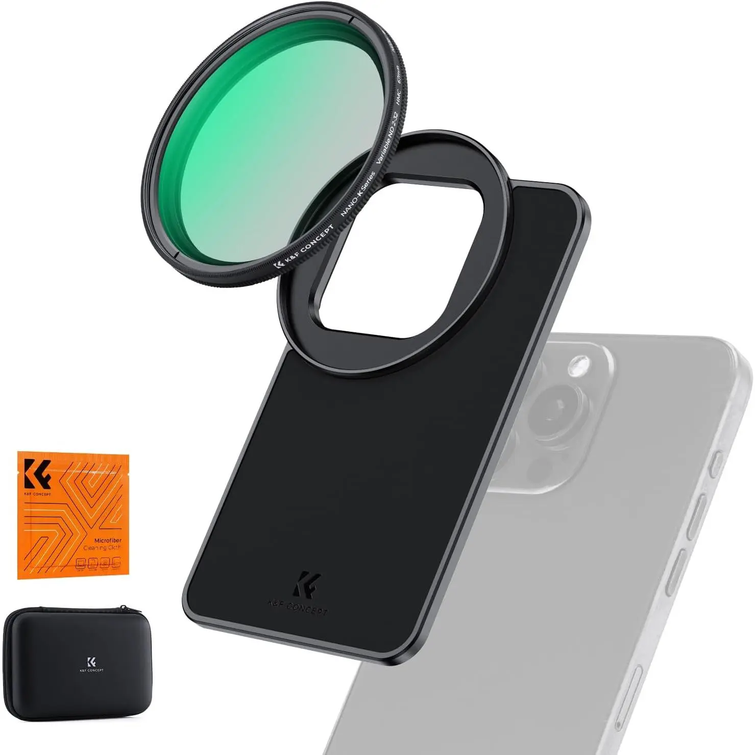K&F CONCEPT Magnetic Smartphone Lens Holder Adapter Kit, 6.7in, 67mm Adjustable Variable ND2-32 Filter, L-Shaped Pads, Magnetic Phone Mount, Cellphone Accessories for iPhone 16/15/14/13/12 Pro Max & 16/15/14 Plus