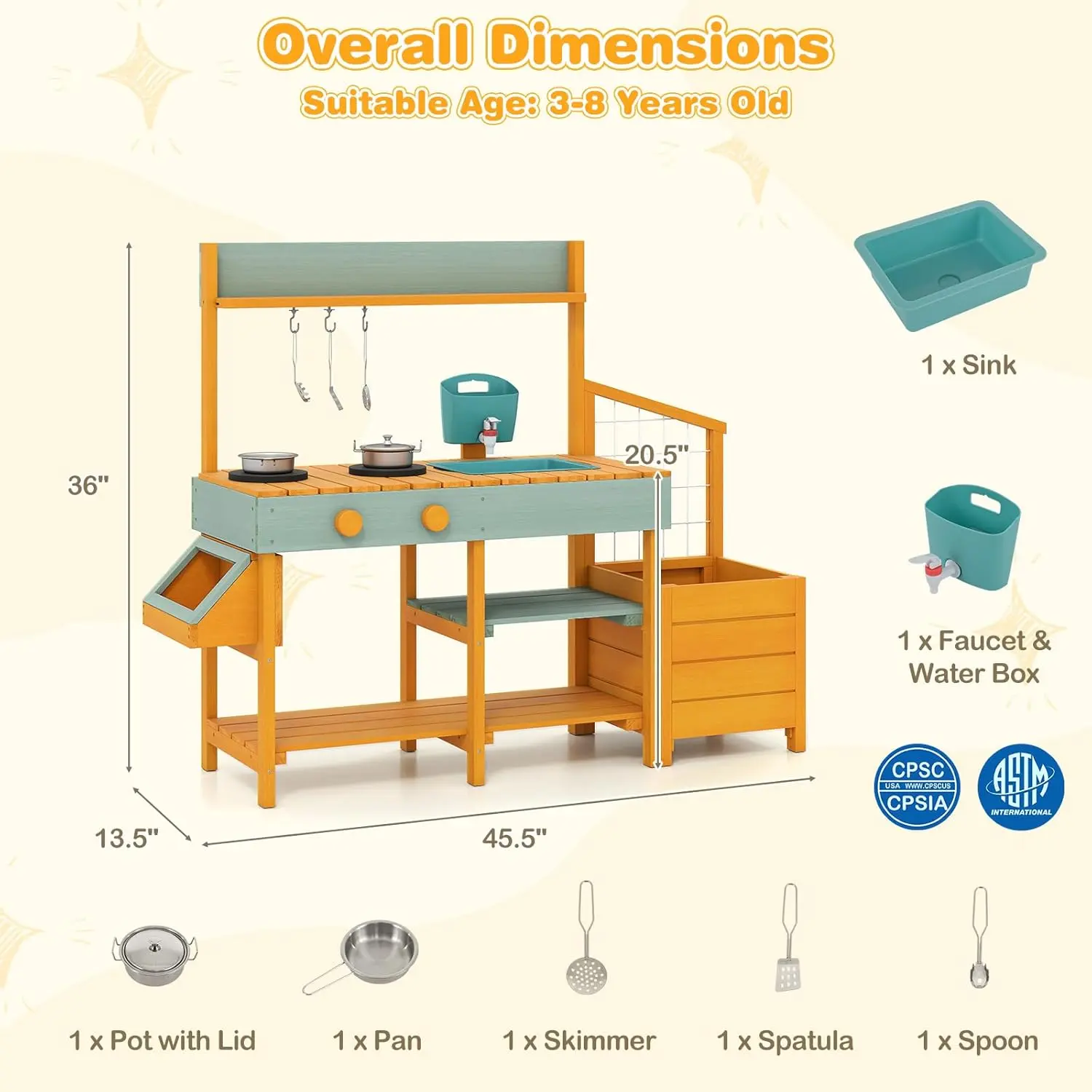 Yellow -Plant Growing Box, Trellis & 5 kitchenware