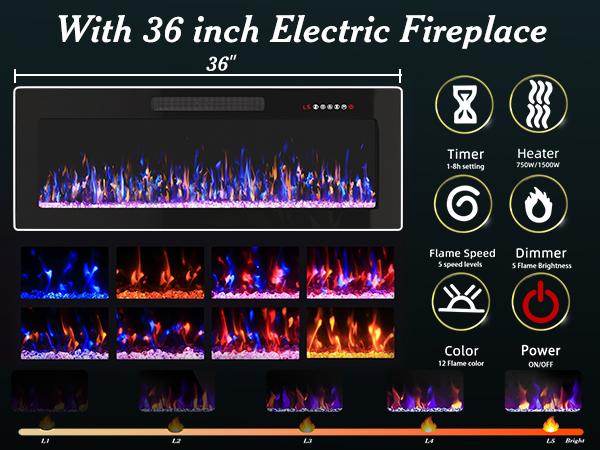 PUKAMI 70" Modern Fireplace TV Stand with 36" Electric Fireplace for TVs Up to 80 inch, Luxury LED Light Entertainment Center with High Gloss Cabinet (White, 70" (8 Acrylic Posts))