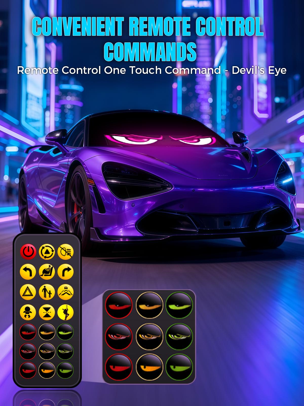 Howdot Devil's Eye High-Brightness LED Windshield Display, 15*4''/23*5'' Programmable LED Matrix Panel, Ojos Led Para Carro, USB-Powered with Remote & App Control for Sedans, SUVs & Medium Trucks