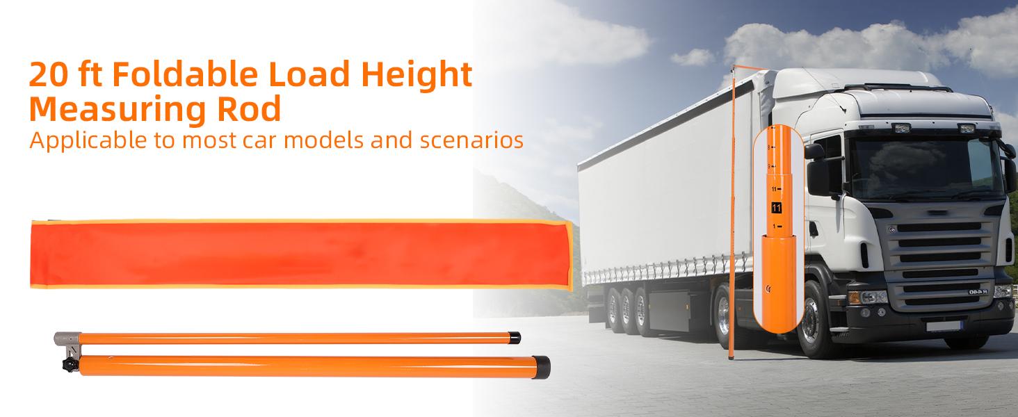 20FT Load Height Measuring Stick, Retractable Measuring Pole Height Stick with Storage Bag, Imperial & Metric Fiberglass Rod, Adjustable Height Measurement Stick for Semi Trucks, Bale Trailer, Tank