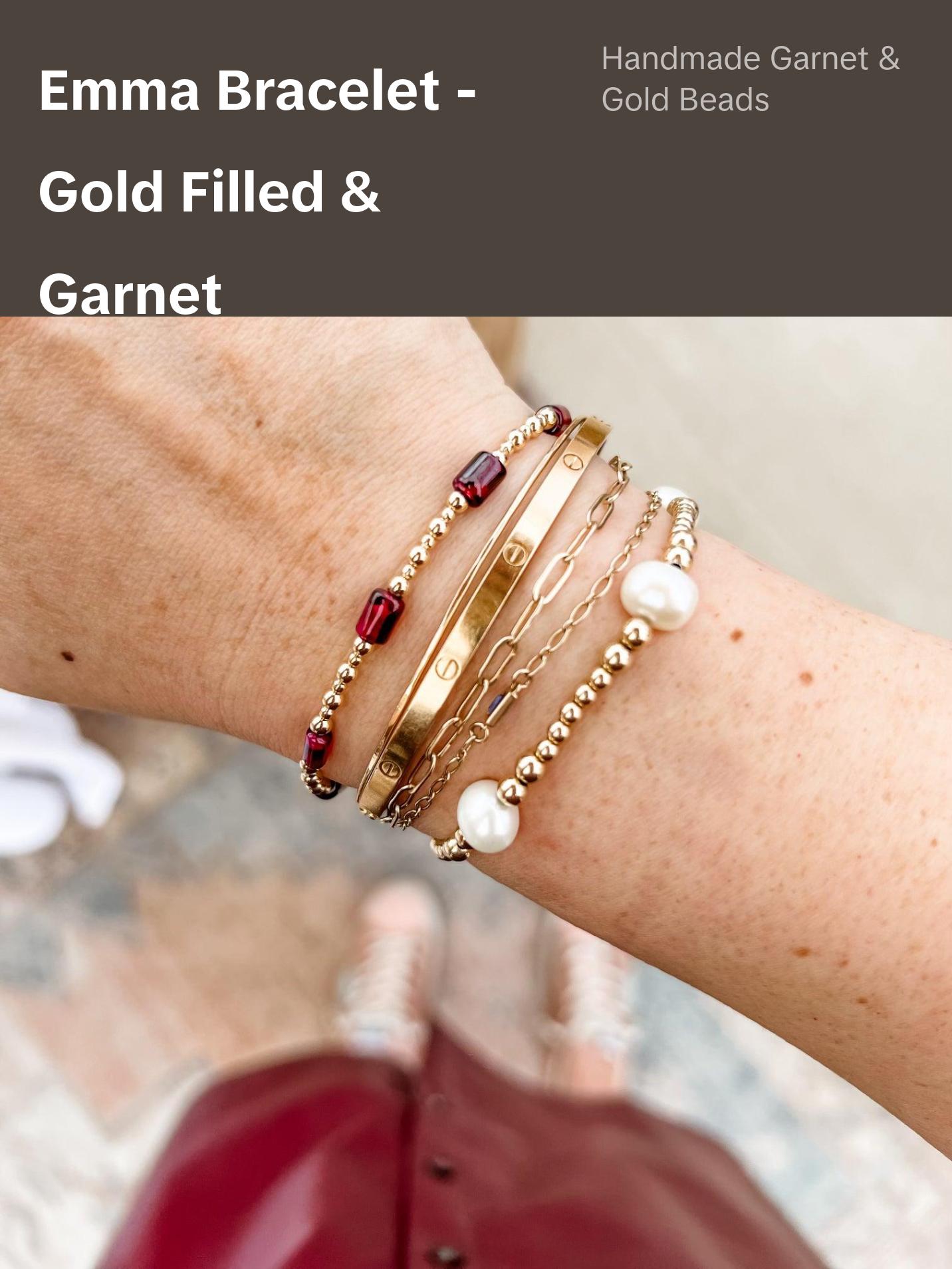 Emma Bracelet • Handmade with Ethically Sourced Garnet & Gold Filled Beads • Maroon Beads • Water & Tarnish Resistant • Elegant Jewelry