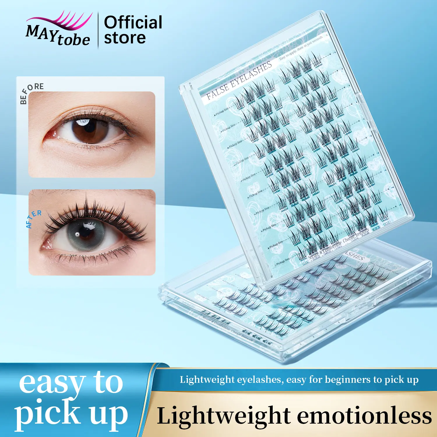 MAYtobe Self-Adhesive Lash Clusters Kit - No Glue Needed, Easy Press-On, 60-120Pcs Mixed Natural Invisible False Eyelashes & Adhesives, Tweezers Included for Makeup Use