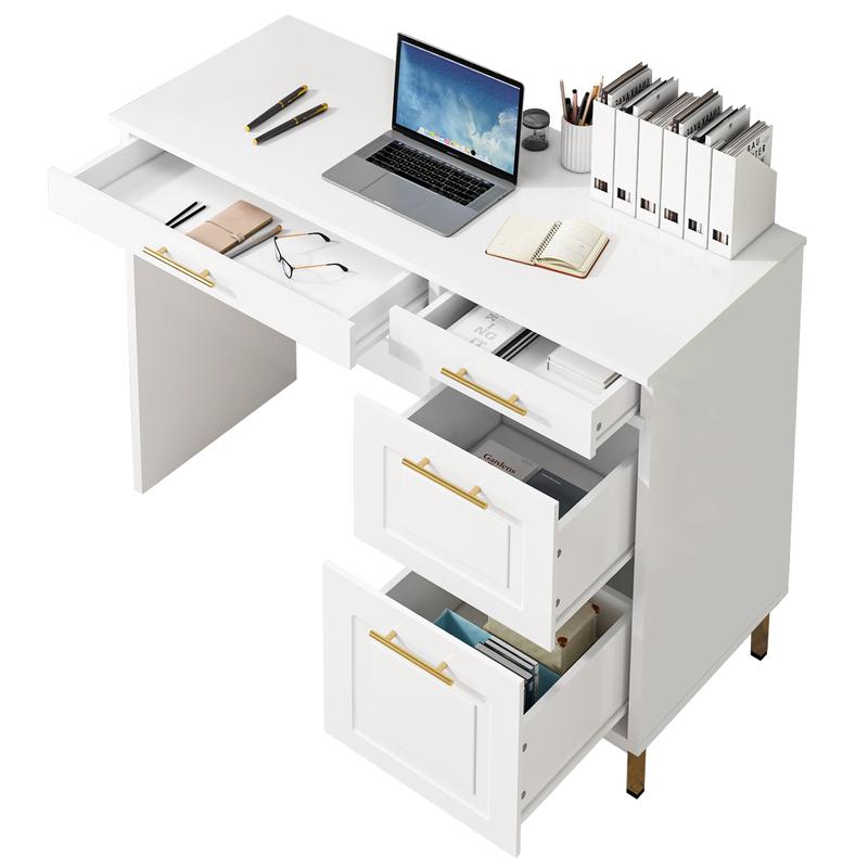 HOMBCK Computer Desk with Drawers, White Desk with 4 Drawers, Home Office Desk for Small Space HOMBCK Computer Desk with Drawers, White Desk with 4 Drawers, Home Office Desk for Small Space