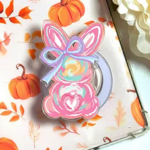 Cute Brushstroke Bunny Easter Magsafe Phone Grip Detachable Magnetic Kickstand, Coquette Bow Pastel Aesthetic Gift For Spring Lovers