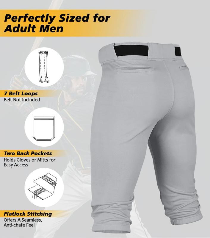 Penveer Knicker Style Adult Baseball Pants with Durable Snap Zip, Elastic Bottom Mens Baseball Pants (Gray)