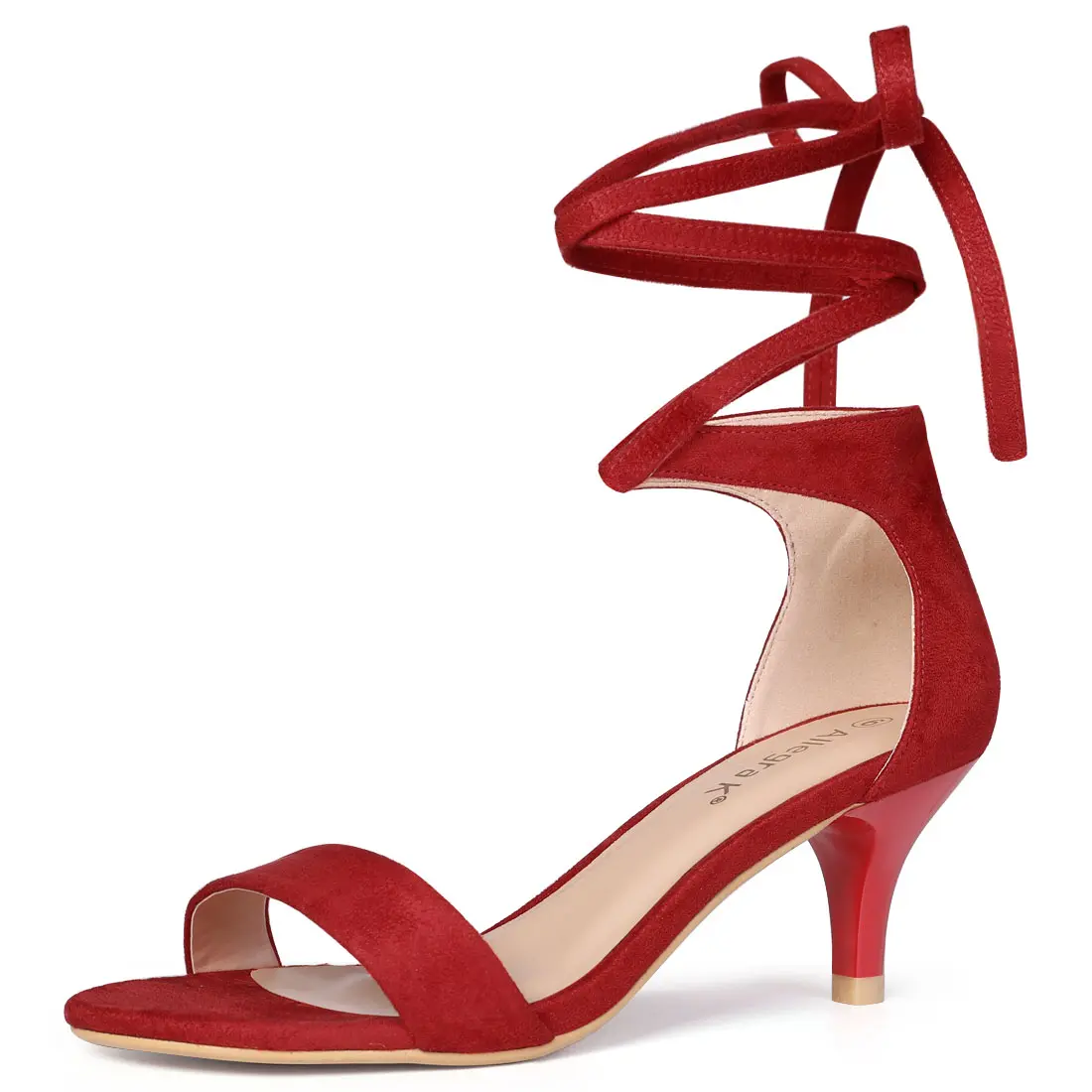 BLISSFUL STEP Women's Open Toe Kitten Heel Lace Up Dress Sandals