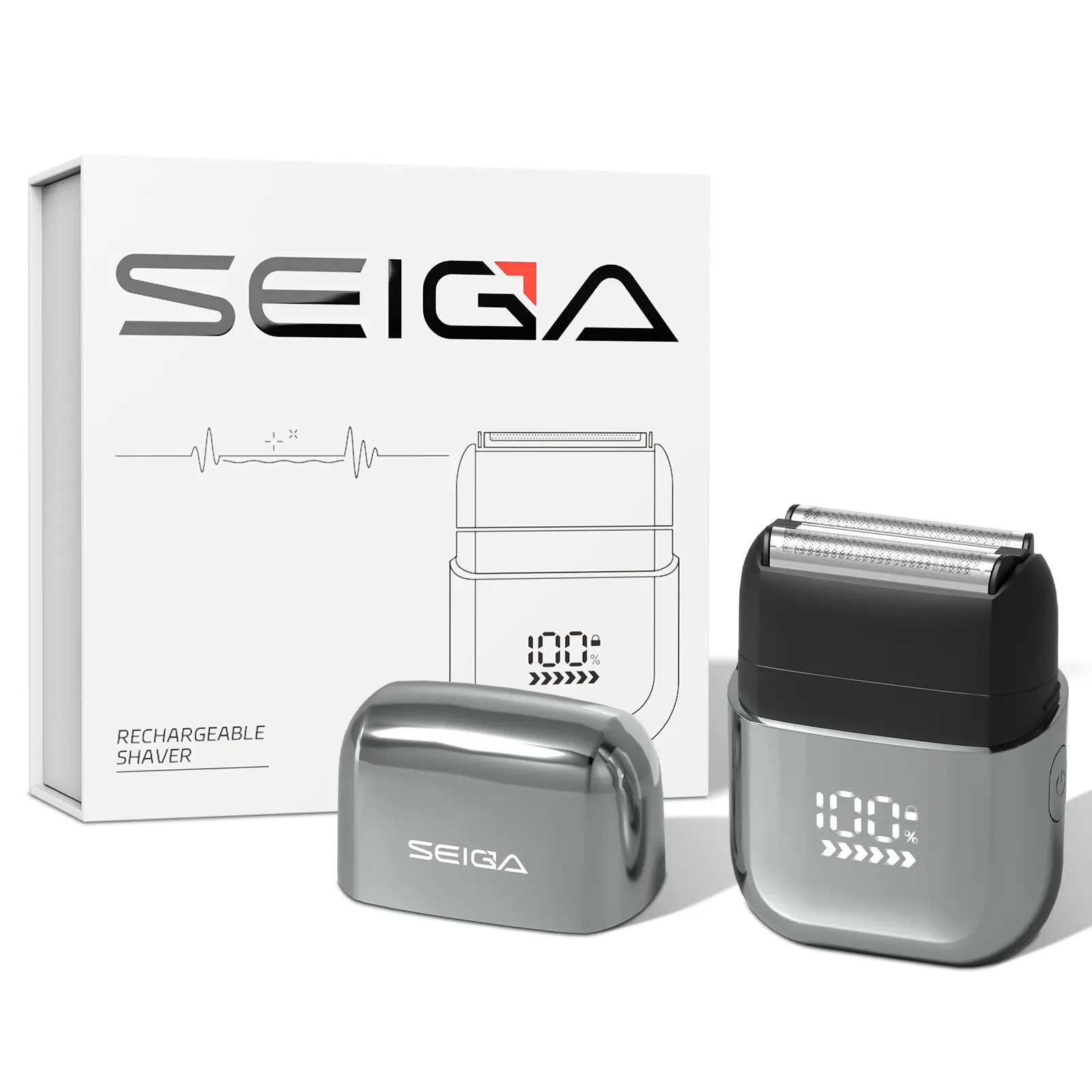 SEIGA Mini Electric Foil Shaver for Men,Portable Travel Razor,3 Floating Blades,IPX7 Waterproof Wet & Dry Shaving,USB-C Rechargeable,LED Display,Travel Lock-Ideal Gifts for Men Cordless Daily