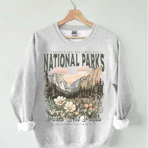 Vintage National Parks Sweatshirt, Nature Lover Graphic Shirt, Parks Over Profit Sweater, Protect Our Parks Granola Girl Wildlife, Cotton Fabric